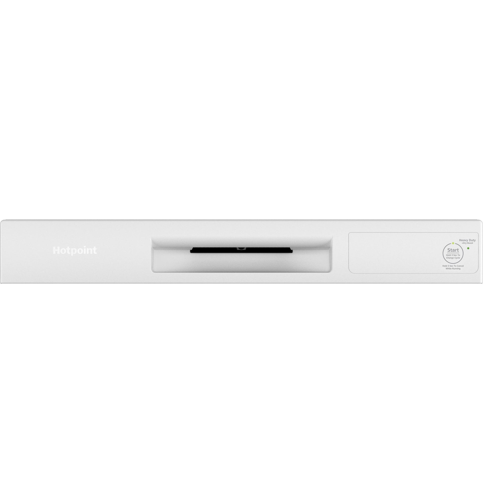 White dishwasher control panel with one-button operation and indicator lights for kitchen and built-in appliances collection