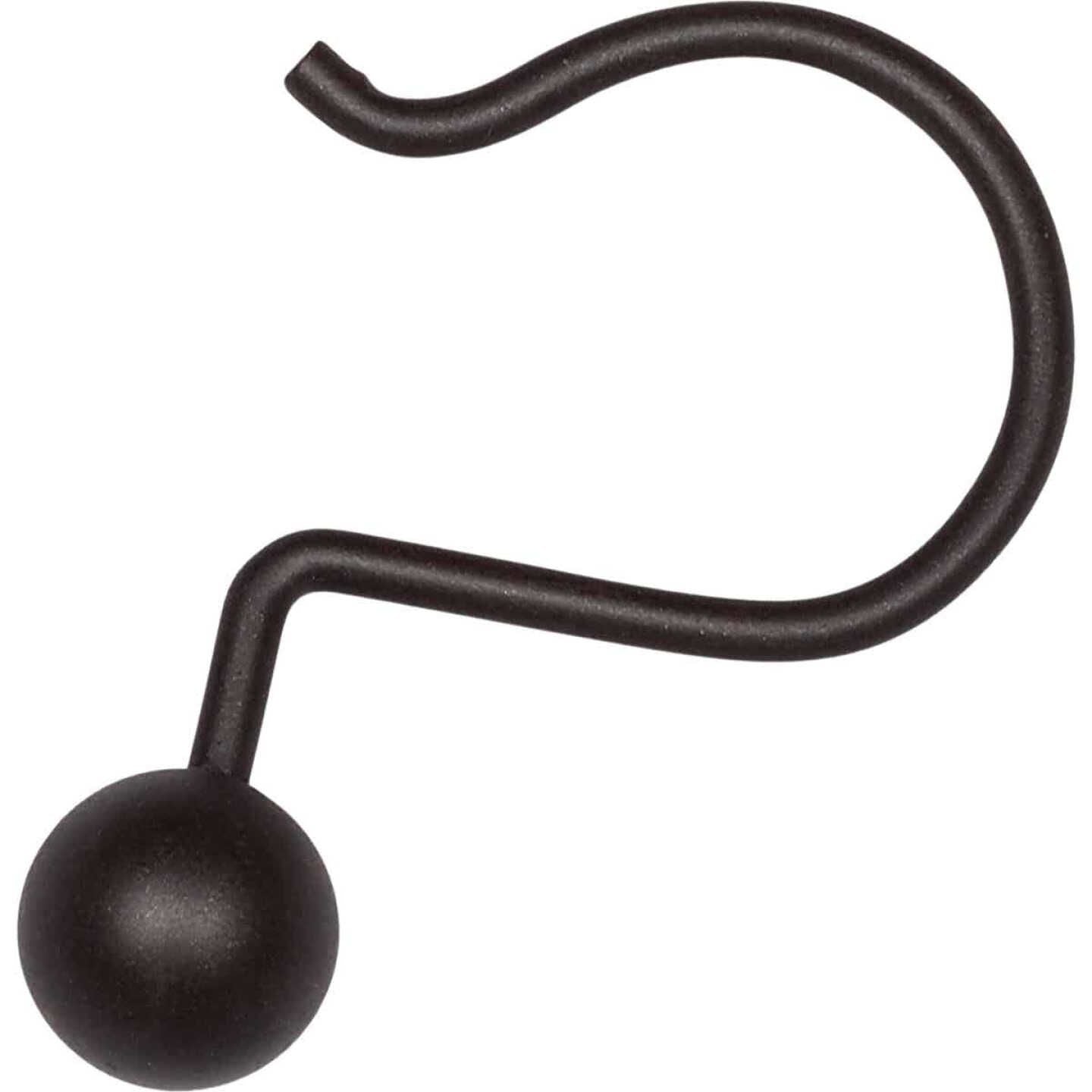 Single bronze-colored aluminum ball shower curtain hook with rounded end for easy curtain hanging