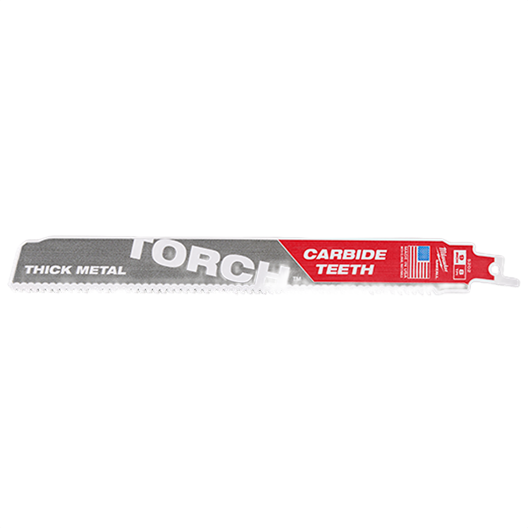 Sawzall blade with carbide teeth and thick metal design for heavy-duty cutting in tools and home improvement projects