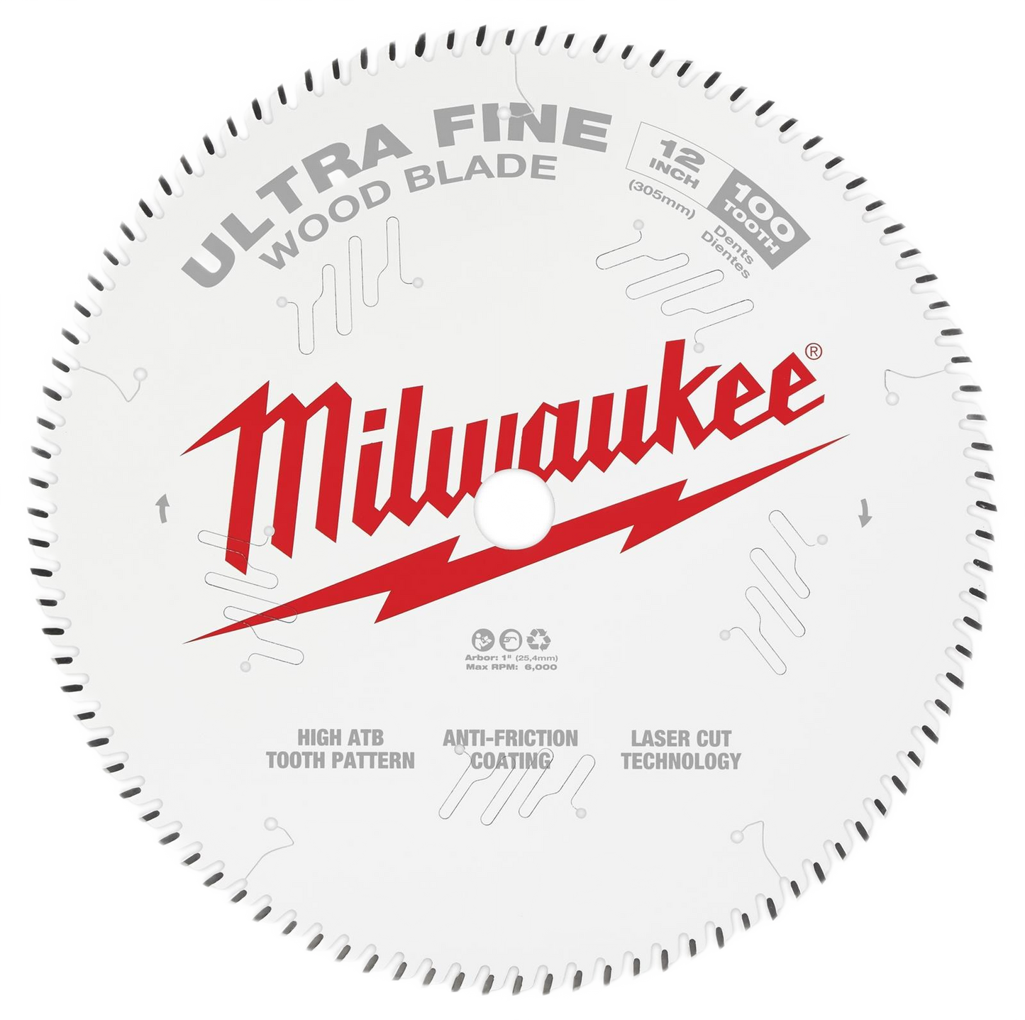 12-inch circular saw blade with 100 ultra fine teeth, anti-friction coating, and laser cut technology for home improvement tasks