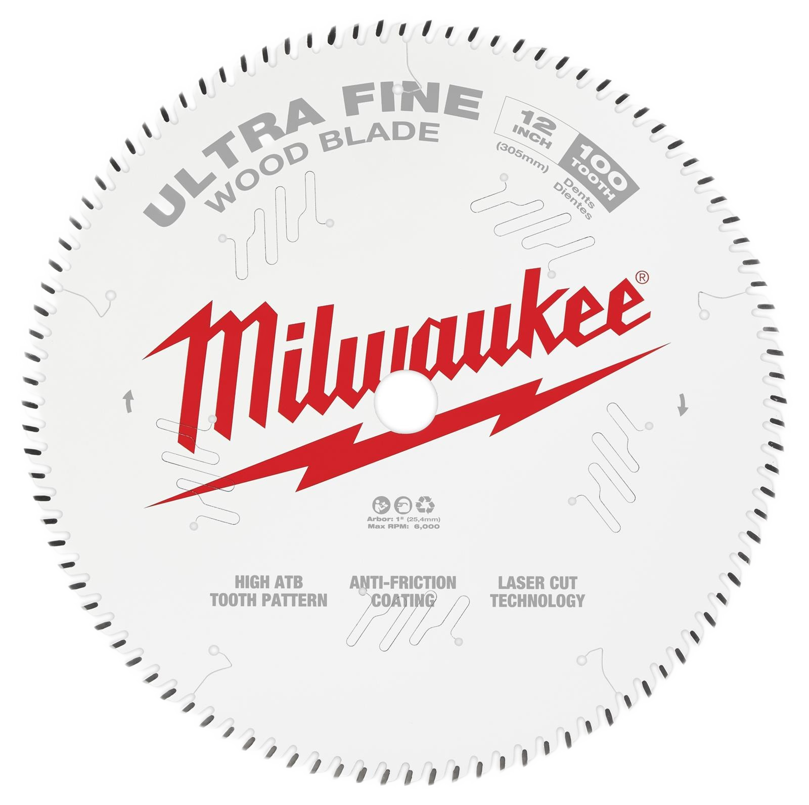 12-inch circular saw blade with 100 ultra fine teeth, anti-friction coating, and laser cut technology for home improvement tasks