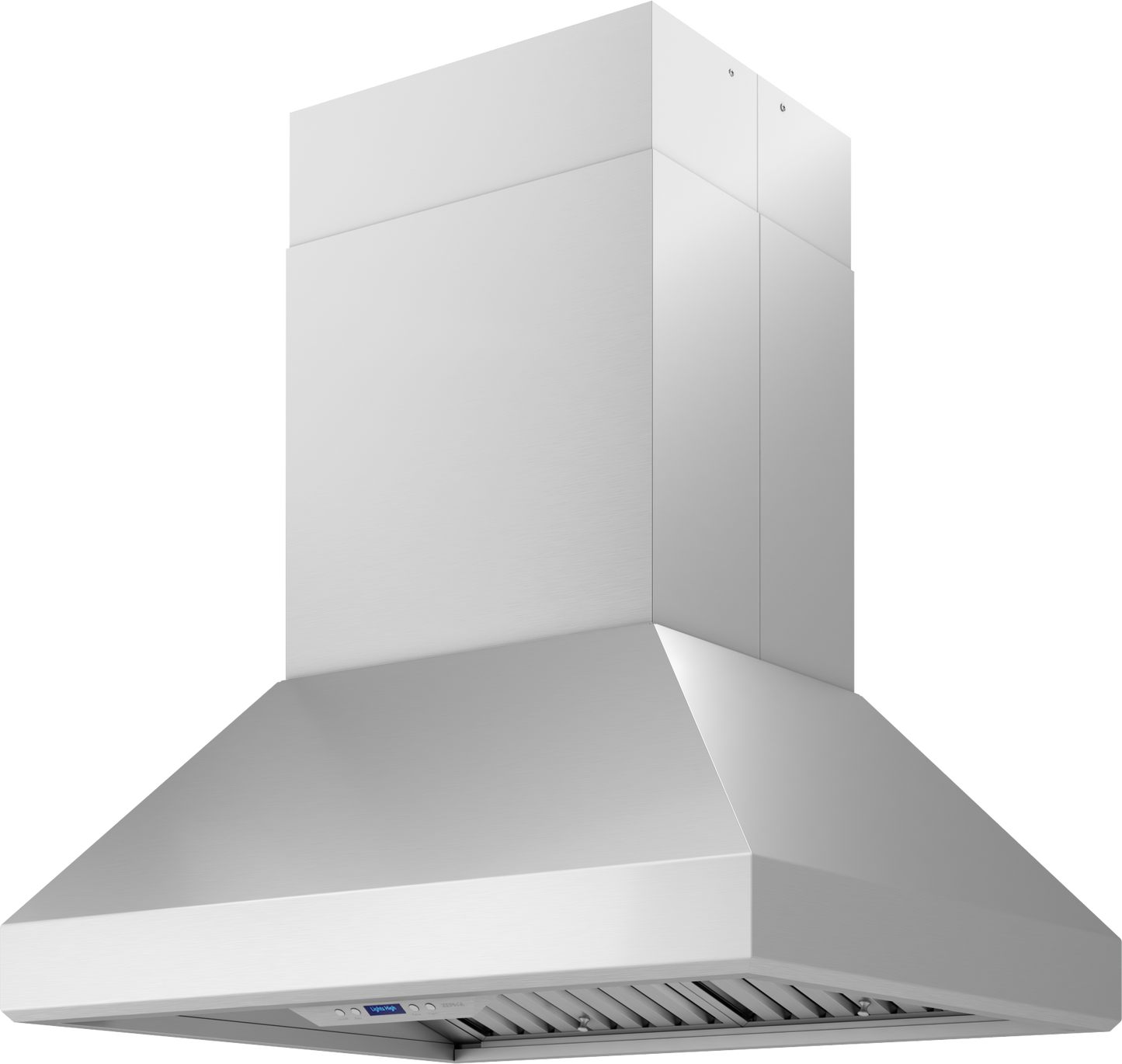 Brushed stainless steel island range hood with powerful blower for kitchen ventilation in home improvement collections
