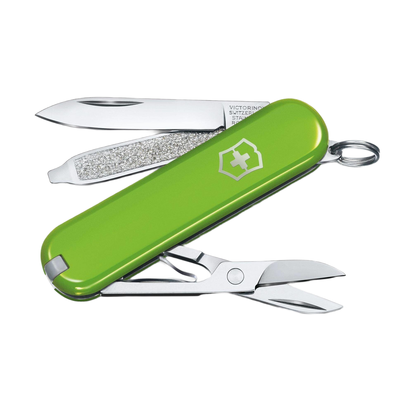 Compact multi-tool pocket knife in smashed avocado green with scissors, nail file, and small blade in hand tools and cutting tools collections