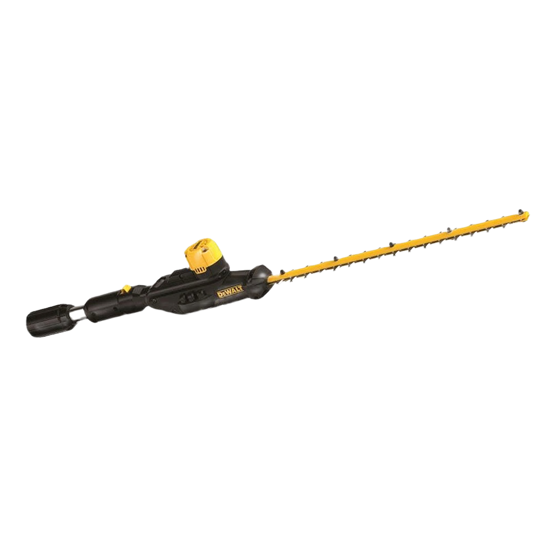 Yellow and black pole hedger trimmer head compatible with 20V MAX outdoor power equipment and lawn tools collections