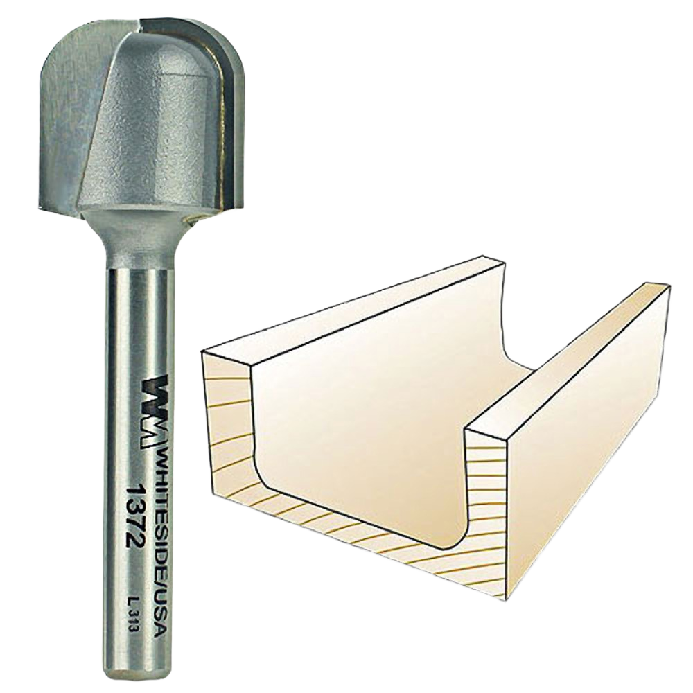 Carbide-tipped bowl and tray router bit paired with wood profile sample for woodworking tool accessories.