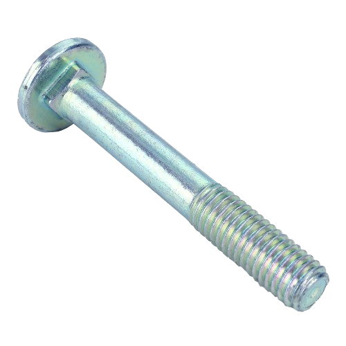 Zinc-plated metal bolt with flat round head and partial threading for tools and home improvement projects