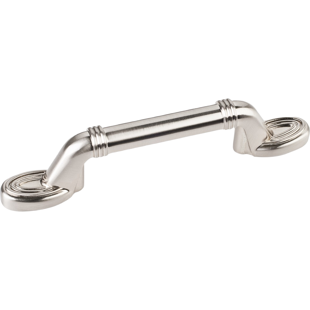 Satin nickel cabinet pull with decorative ends, designed for furniture hardware and home improvement projects under $50