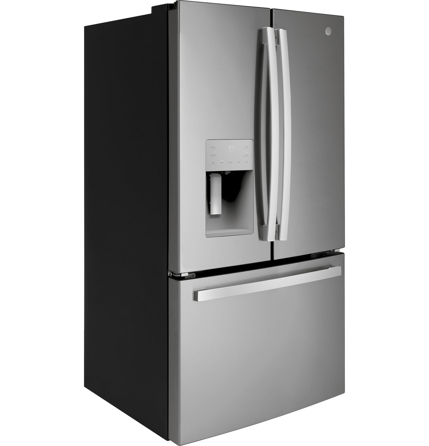 Fingerprint resistant stainless steel french-door refrigerator with water dispenser and bottom freezer drawer in appliances collection
