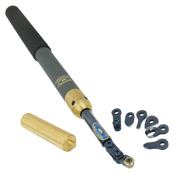 Precision woodworking hollowing tool with gold handle, foam grip, and multiple interchangeable cutting tips for home improvement tasks