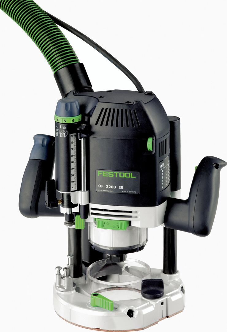 High-precision Festool router with black and gray body and green adjustment controls for woodworking tools collection