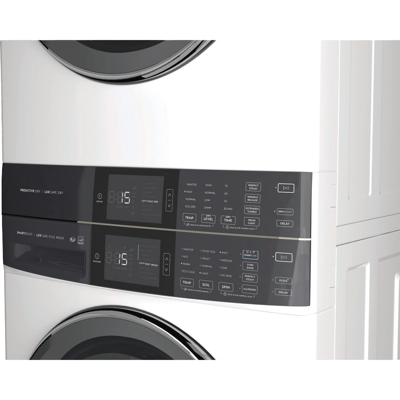Laundry Tower Single Unit Front Load 4.5 Cu. Ft. Washer & 8 Cu. Ft. Electric Dryer