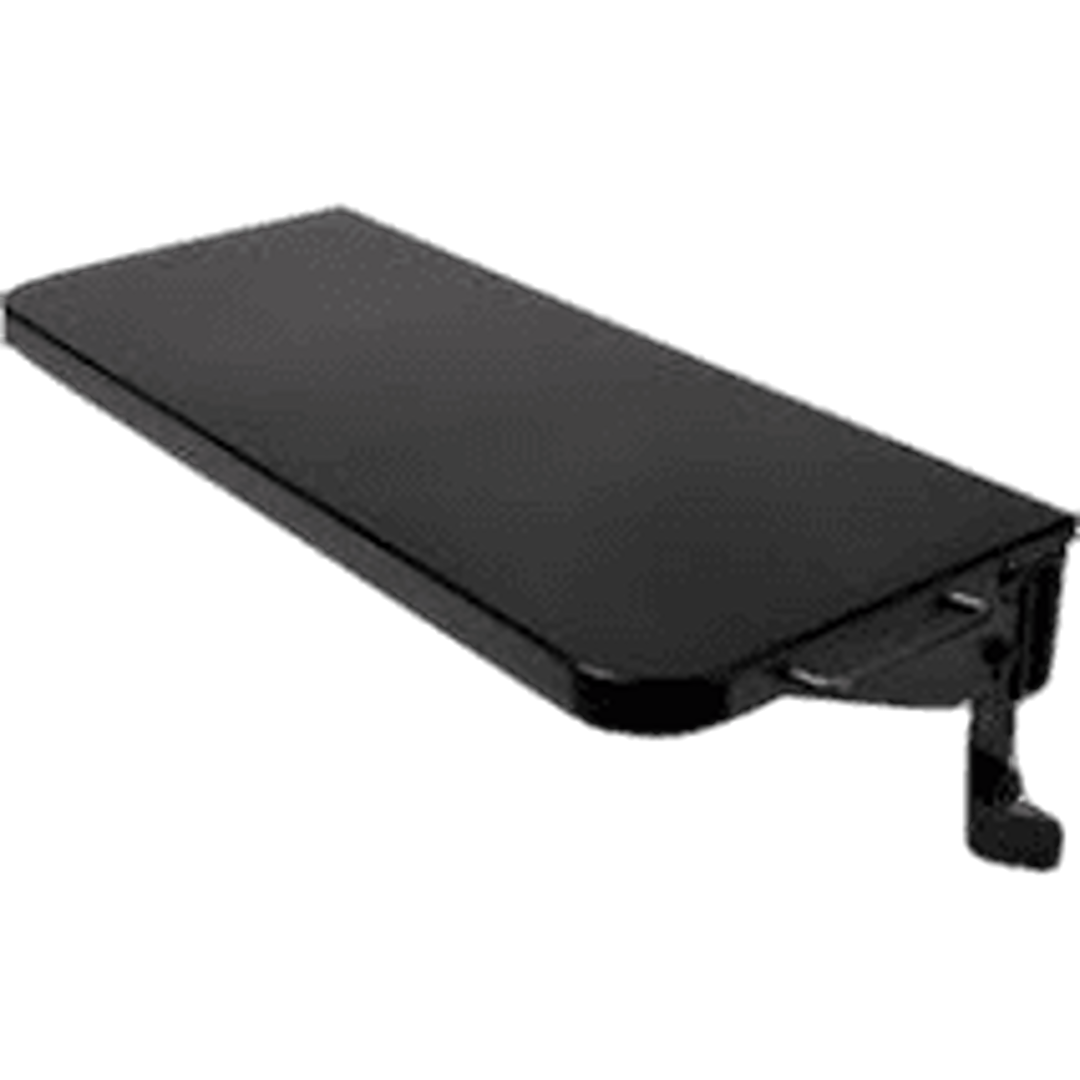 Black folding front shelf with locking mechanism designed for versatile tool and home improvement use