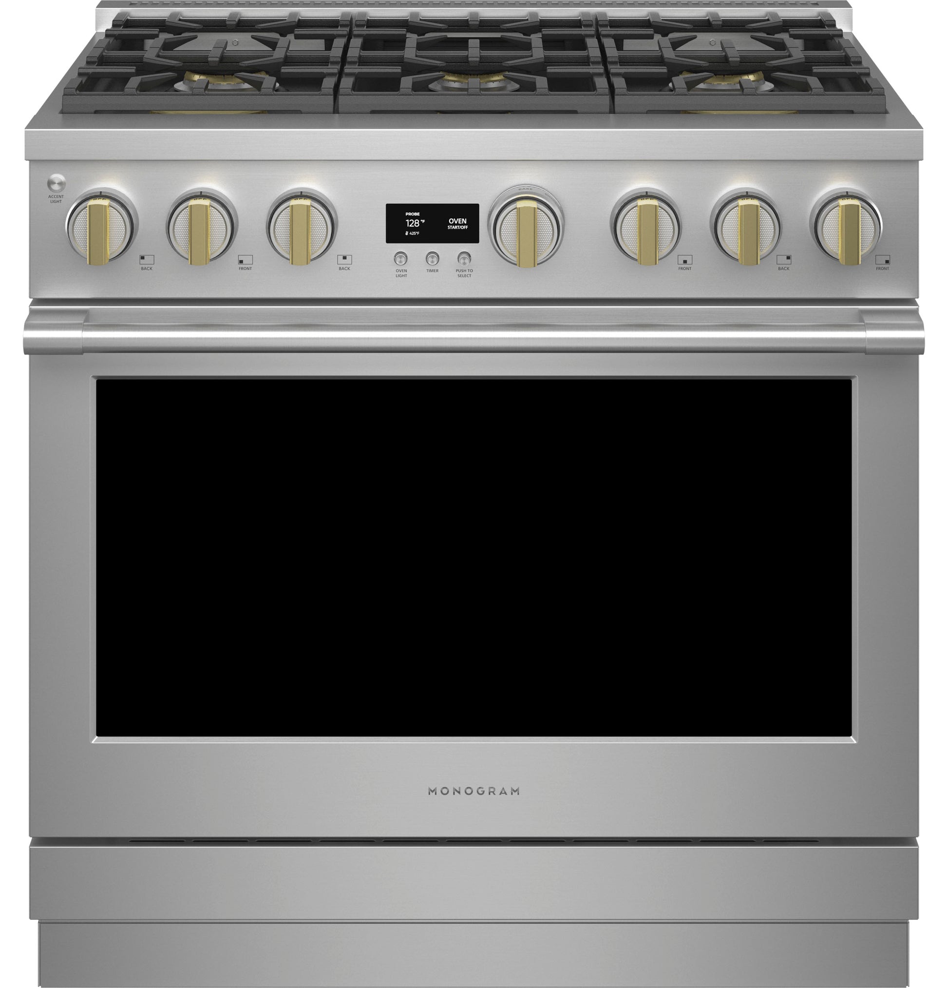 Stainless steel 36-inch dual-fuel professional range with six burners and digital control in Ranges collection