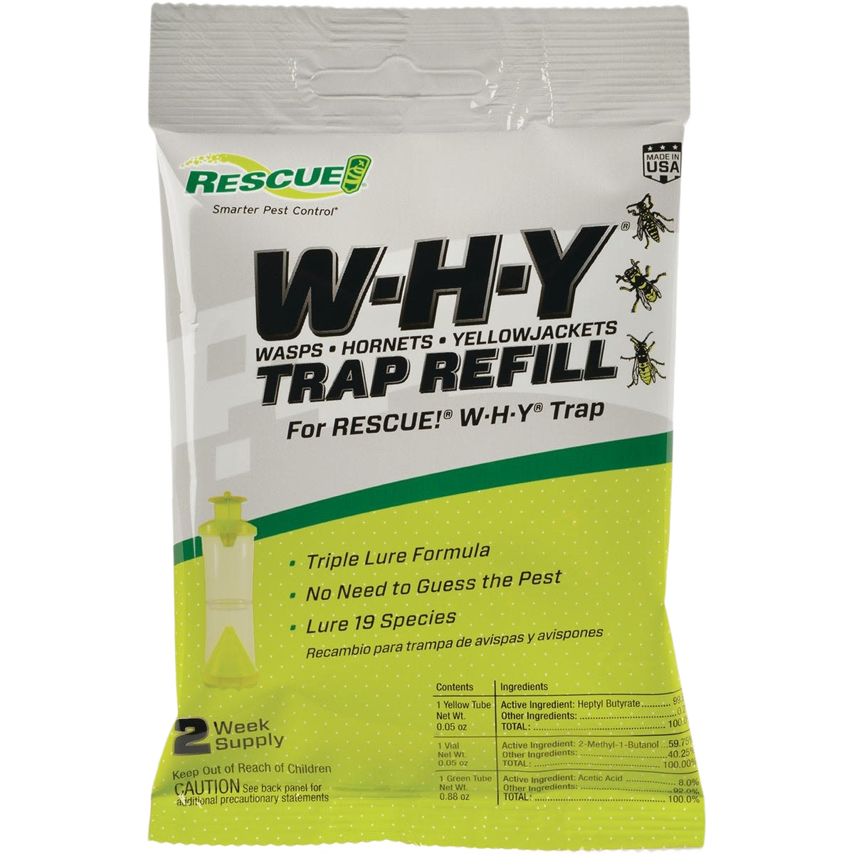 Rescue WHY liquid attractant bait refill with triple lure formula for wasp, hornet, and yellow jacket traps in pest control collection