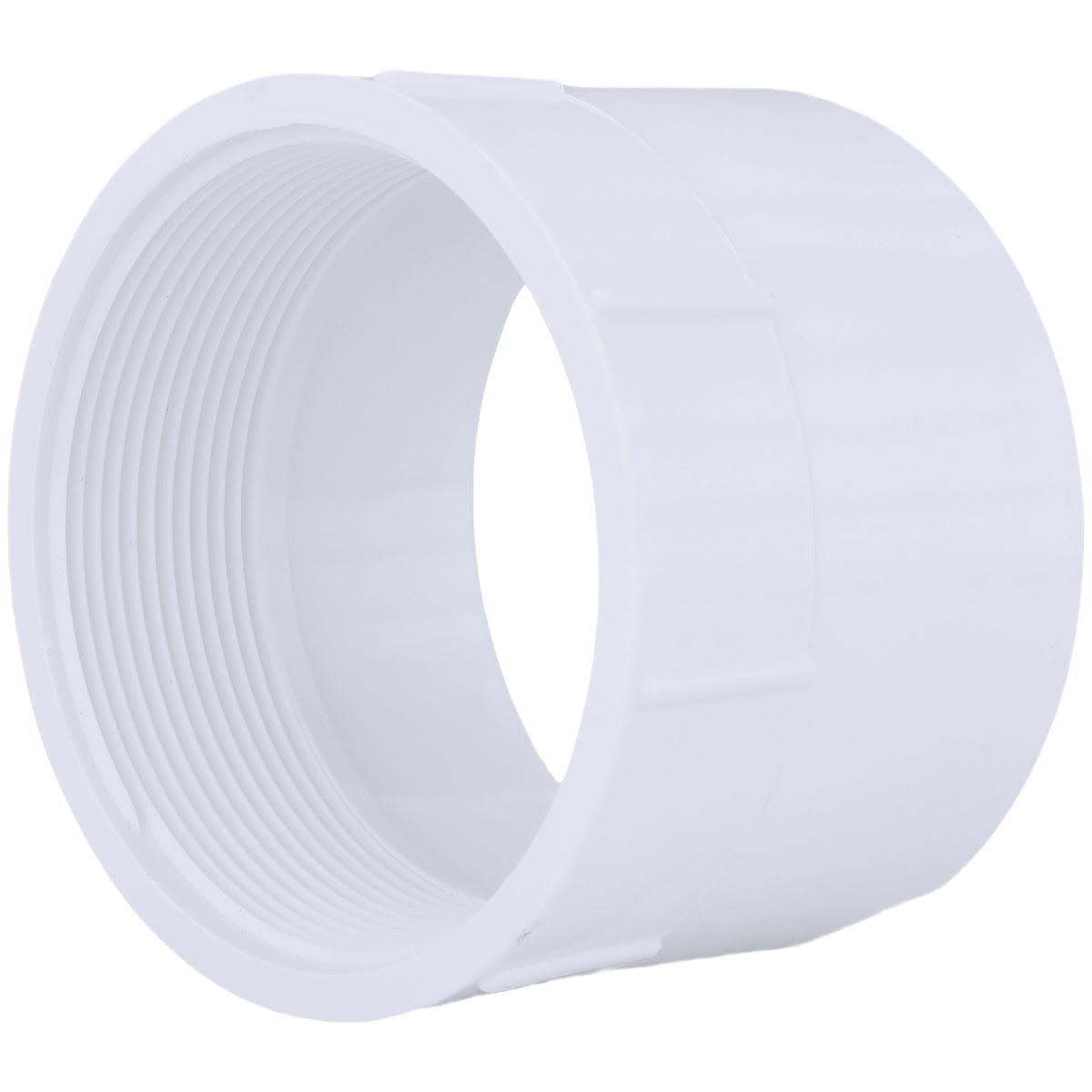White PVC pipe adapter with threaded female connection for plumbing and drain system fittings under $50 collections