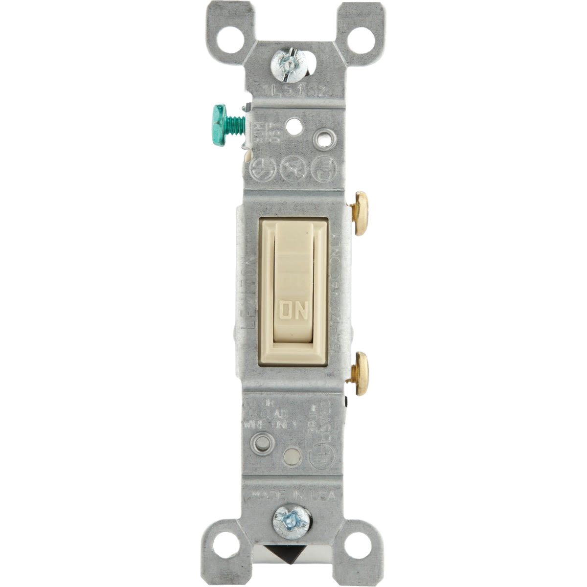 Ivory toggle switch with grounded steel mounting strap for electrical and home improvement projects under $50 collections