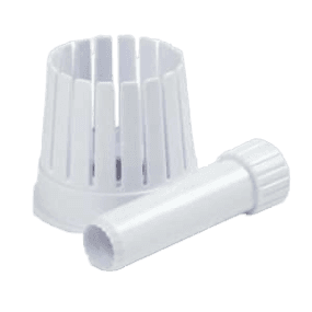 White plastic onion cutter with segmented slots and plunger tool for kitchen gadgets and kitchenware collections