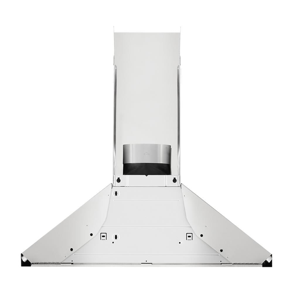 Stainless steel wall-mount canopy hood with perimeter ventilation designed for kitchen ventilation and home improvement
