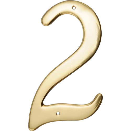Brass house number 2 with nail holes for mounting, perfect for home improvement and hardware under $50 collections