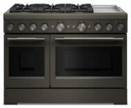 48-inch commercial-style dual fuel range with six gas burners and electric double oven in KitchenAid appliances collection