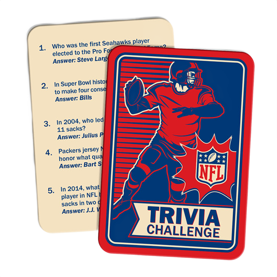 Card game featuring NFL trivia questions and answers, part of board games and Toys & Games collections under $50.