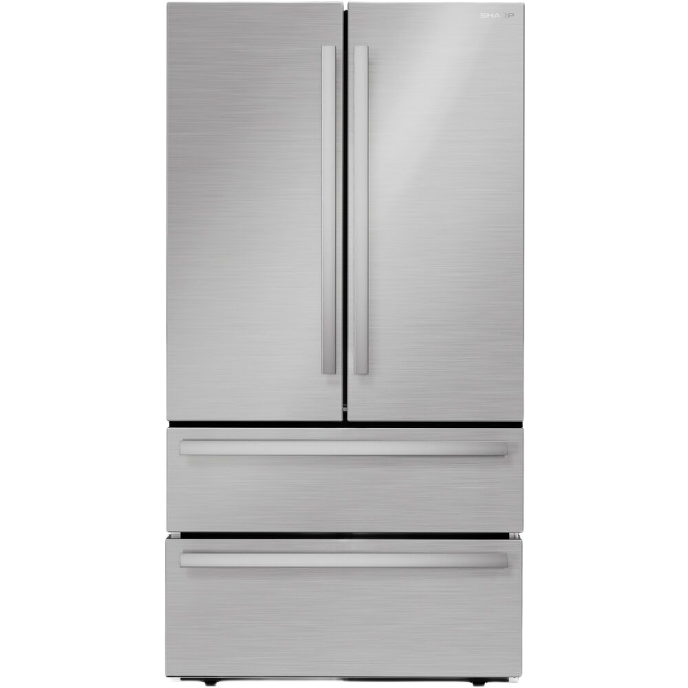 Brushed stainless steel 4-door French door refrigerator with counter-depth design in appliances collection