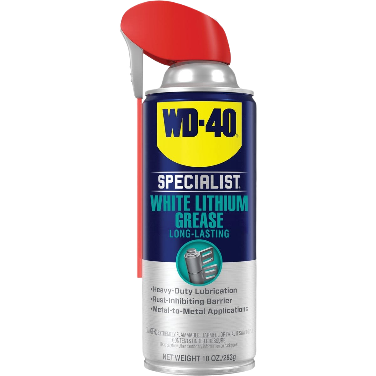 WD-40 Specialist white lithium grease spray can with red straw for lubrication in automotive and home improvement collections under $50