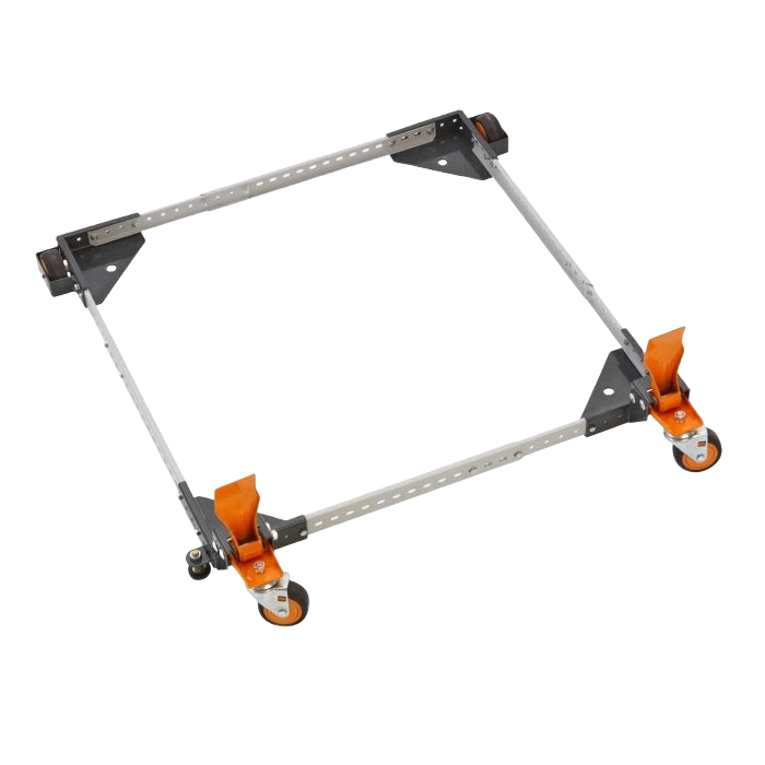 Heavy-duty adjustable mobile base with locking orange casters for easy equipment movement in home improvement tasks