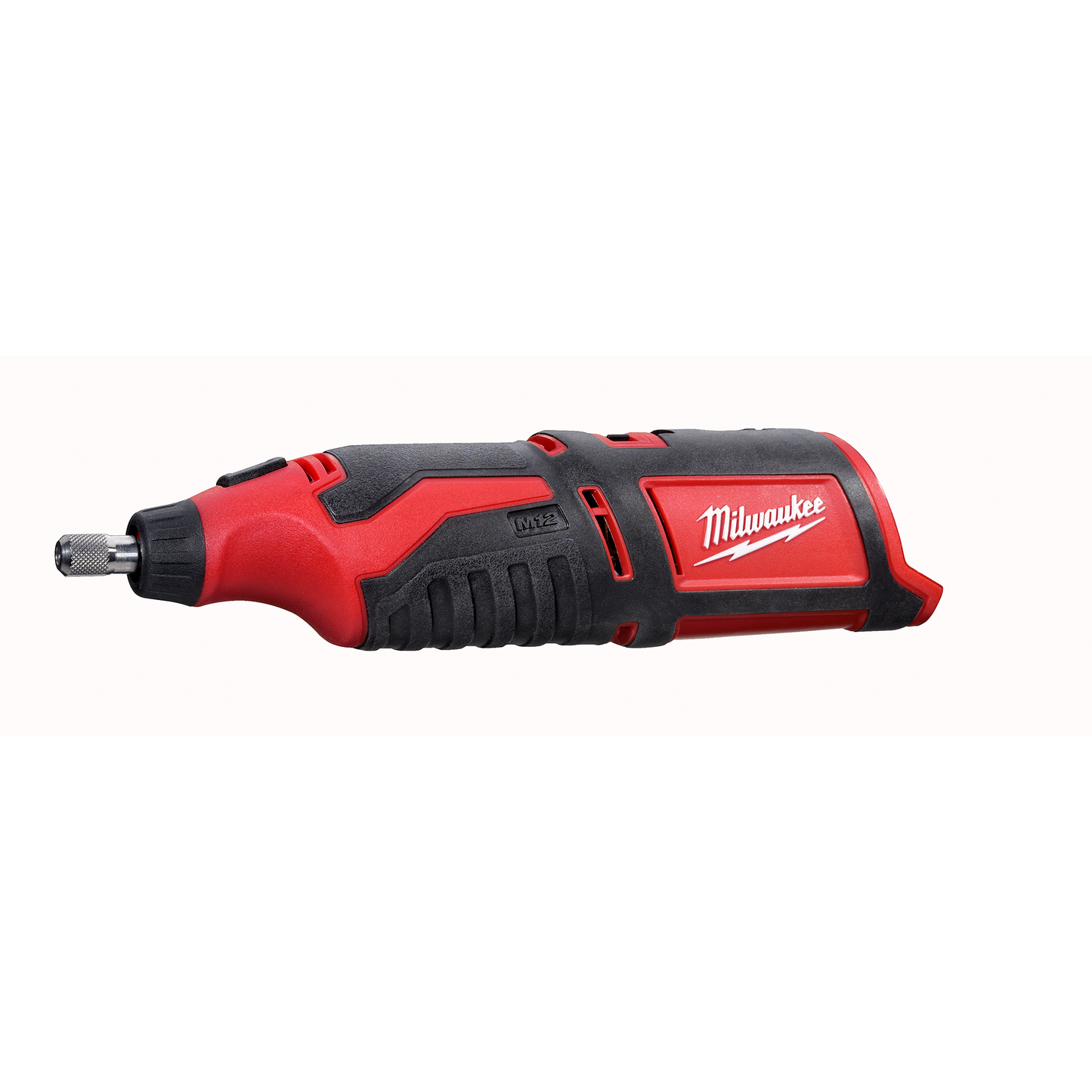 Red and black cordless rotary tool with textured grip for precision use in home improvement projects and tool applications
