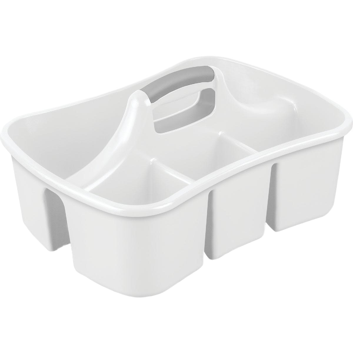 White divided plastic caddy with handle for cleaning tools organization in home improvement tasks under $50