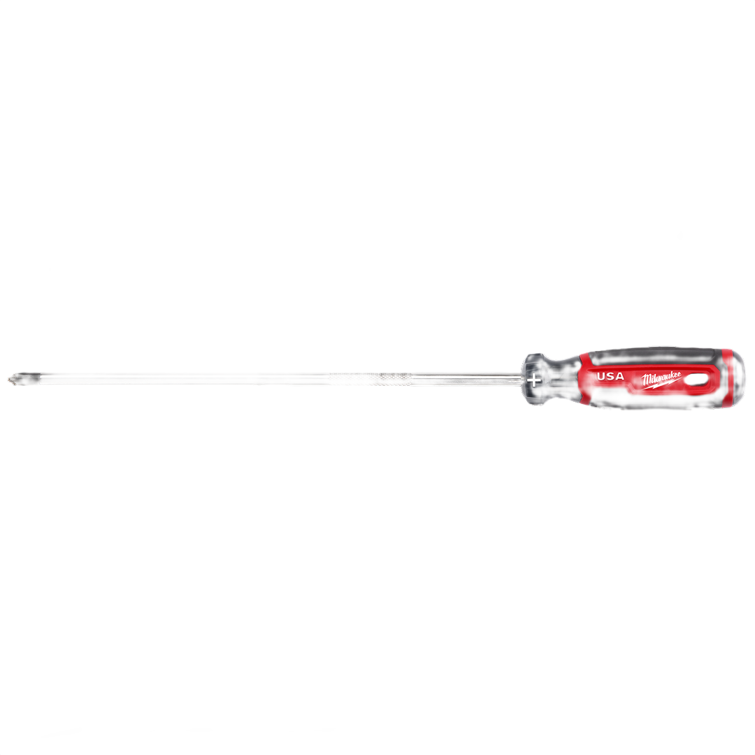 Long shaft Phillips screwdriver with red ergonomic cushion grip handle for tools and home improvement tasks