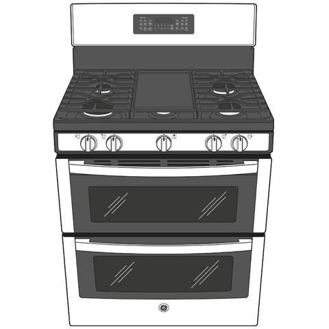Free-standing gas double oven range with five burners, digital controls, and convection cooking for kitchen improvement.