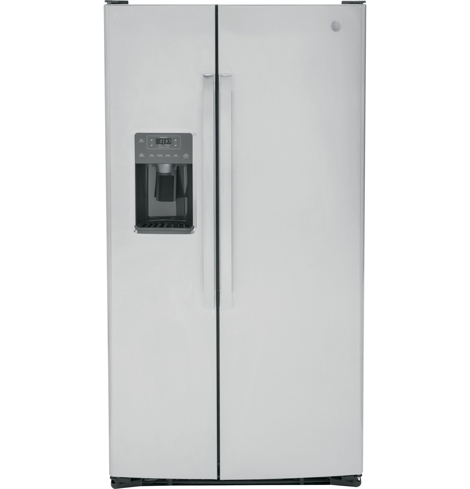 Stainless steel side-by-side refrigerator with external water and ice dispenser from side-by-side refrigerators collection