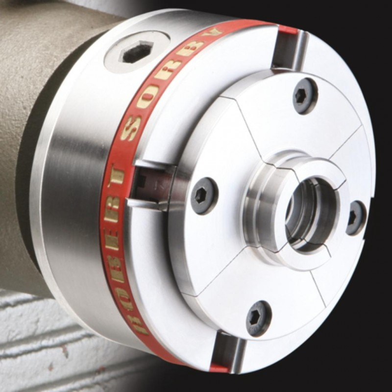 Close-up of a precision metal chuck jaw for woodworking tool accessories in home improvement collections.