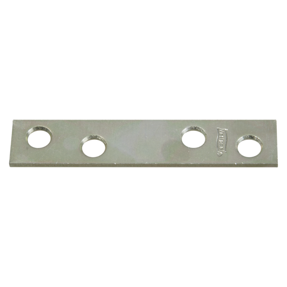 Zinc steel mending brace with four mounting holes for wood repair in building hardware and lumber materials collections under $50.
