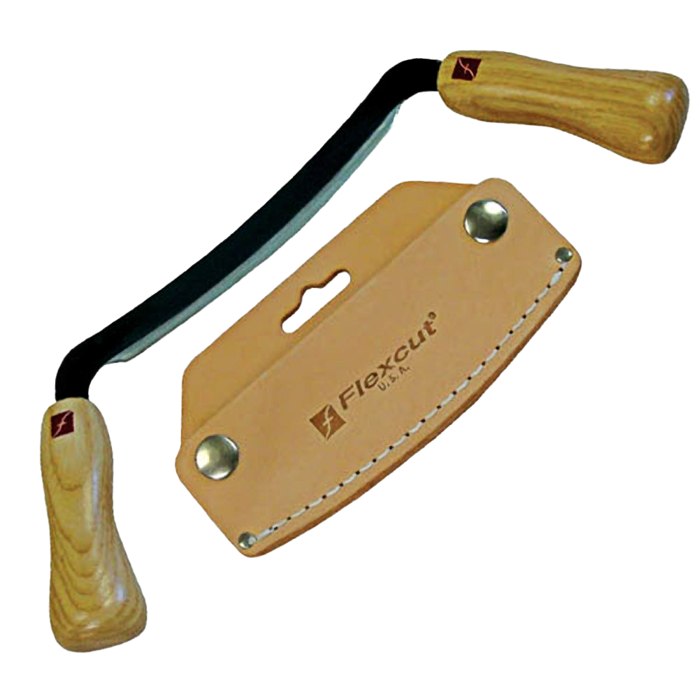 Flexible draw knife with wooden handles and leather sheath for carving and woodworking tools under $100 collections