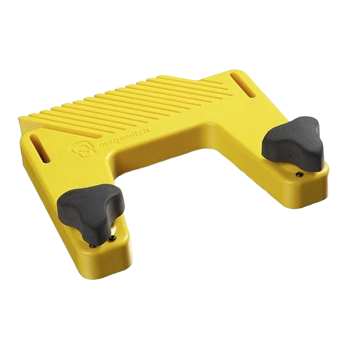 Yellow featherboard with adjustable knobs for improved safety and control in woodworking tool accessories collections
