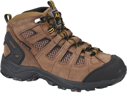 Dark brown waterproof men's hiking boot with durable sole and breathable mesh panels in footwear collection