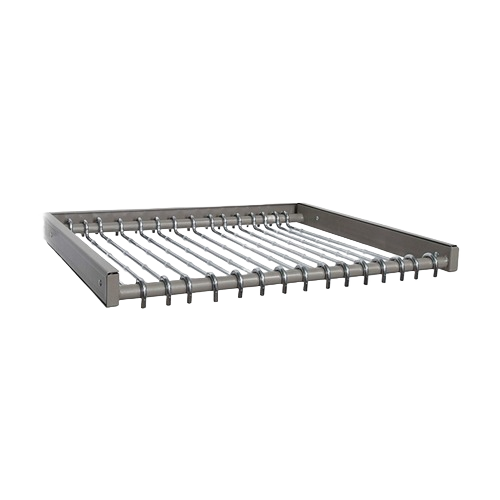 Nickel-finished pant rack with multiple rods for closet organization and storage accessories collections