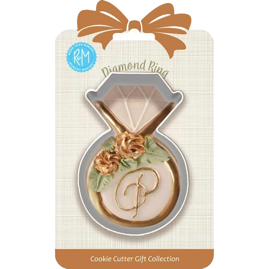 Diamond ring-shaped tinplated steel cookie cutter on decorative packaging from kitchenware bakeware collection