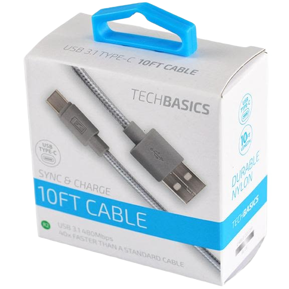 Grey nylon USB Type C charging cable with 10 ft length for electrical and home improvement projects under $50
