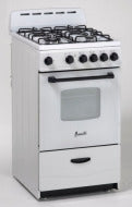 Compact white 20-inch gas range with four burners, oven window, and control knobs in Ranges and Gas Ranges collections