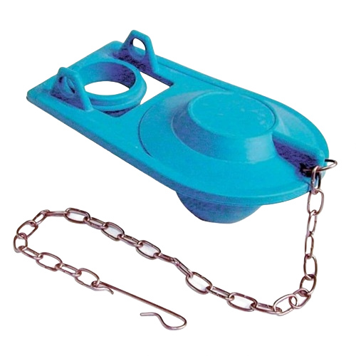 Premium teal toilet flapper with metal chain, part of plumbing repair and toilet parts collection for home improvement tasks