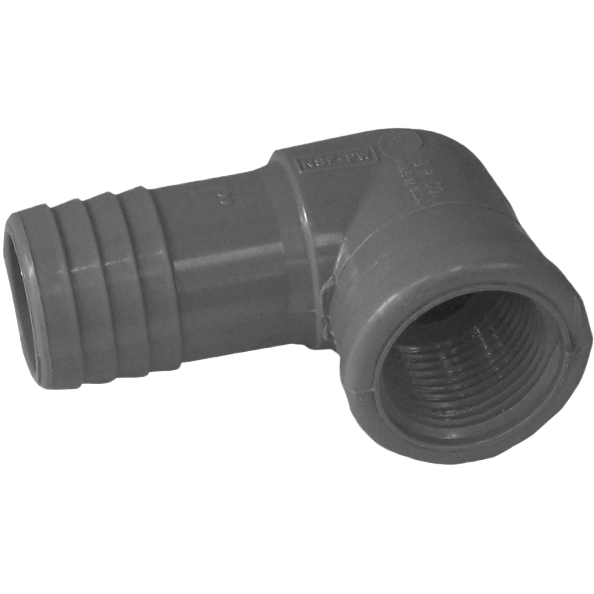 Gray polypropylene reducing elbow fitting with 90-degree turn for plumbing in pipes and fittings under $50 collection