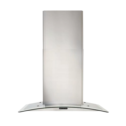 36-inch stainless steel curved chimney hood with glass canopy and electronic controls for modern kitchen ventilation