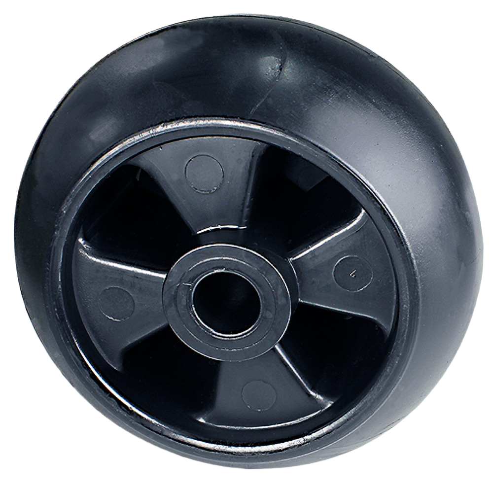 Black durable deck gage wheel designed for replacement use in lawn mower and outdoor tools maintenance tasks