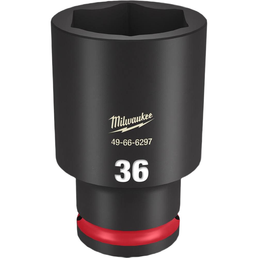 36-mm deep impact socket with 6-point design and red impact ring for tools and home improvement use