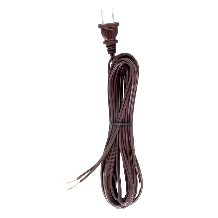 Brown electrical cord set with two-prong plug and stripped wire ends for lighting and electrical projects under $50 collection