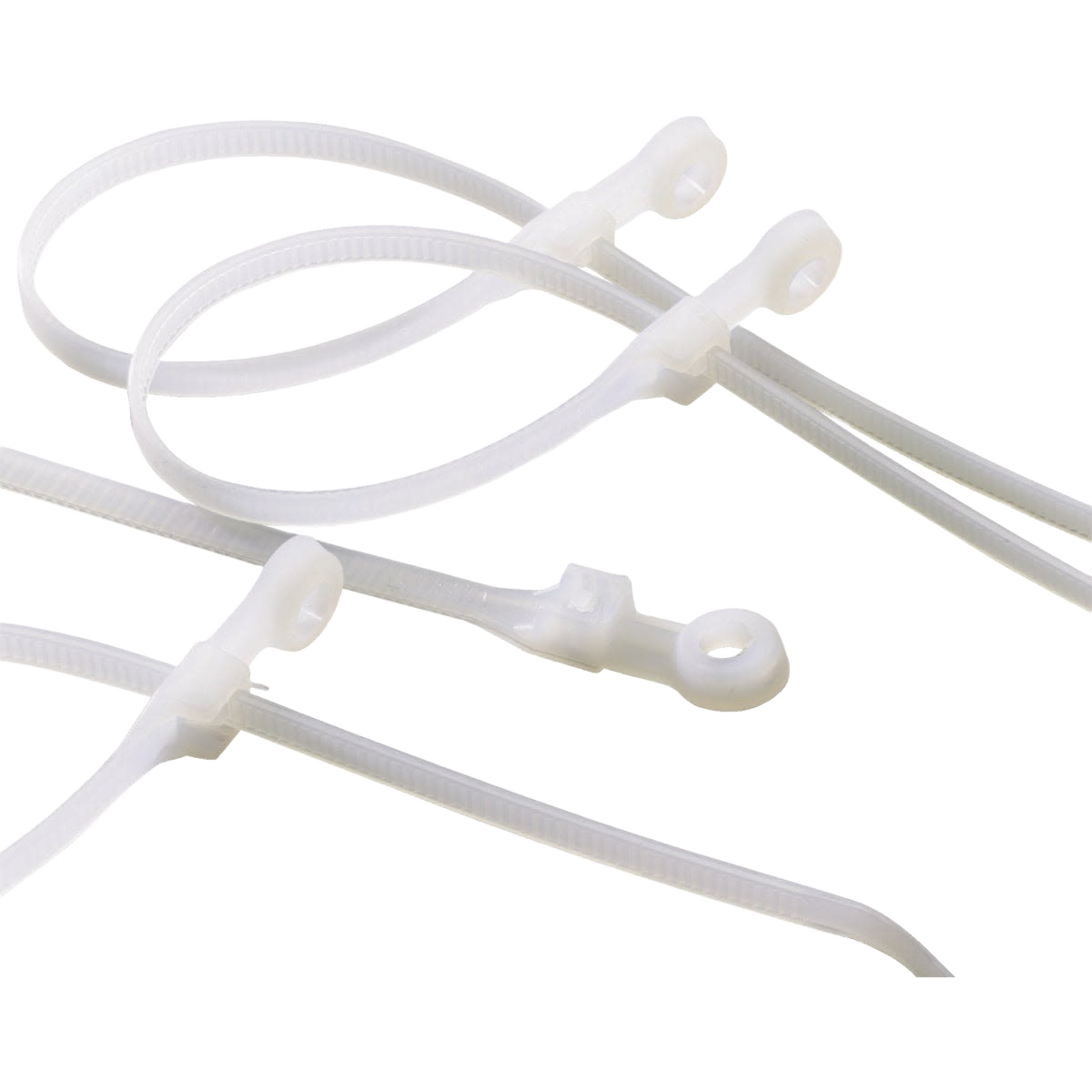 Natural color mounting cable ties with looped ends for secure fastening in electrical and home improvement projects