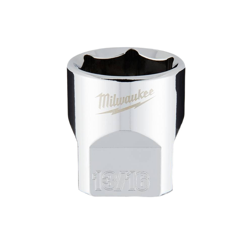Chrome-finished 13/16 socket with four flat sides for secure grip in woodworking and hand tool collections